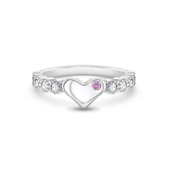 925 Sterling Silver Girl's Size 5 Clear & Pink Cubic Zirconia Heart Ring Band