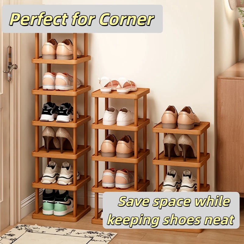 Howcool 6-Tier Stacked Shoe Rack Unit, Bamboo Square Shoes Organizer, Freestanding Storage Shelf