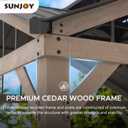 Sunjoy 12’ x 12’ Black 2-Tier Wooden Frame Outdoor Hardtop Gazebo With Ceiling Hook for Patio, Backyard, and Garden