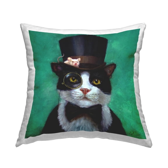 Stupell Industries Good Sir Top Hat Cat Green Background Design by Lucia Heffernan Throw Pillow