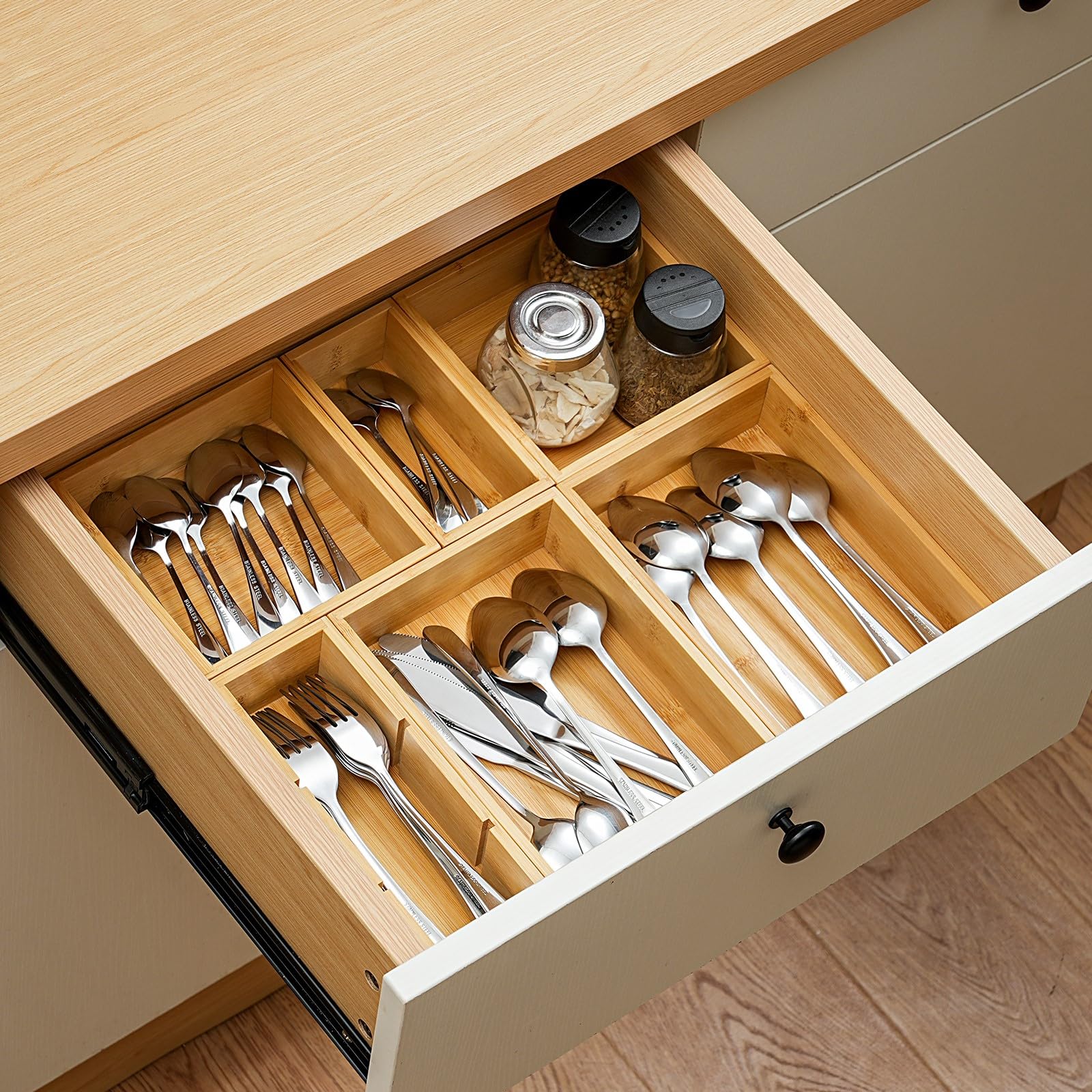 Drawer Organizer  Set Of 9 Wood Kitchen Makeup Desk Junk Tea Storage Boxes Bins For Cutlery Silverware Utensils Flatware Small Wooden Container Tray Bathroom Office