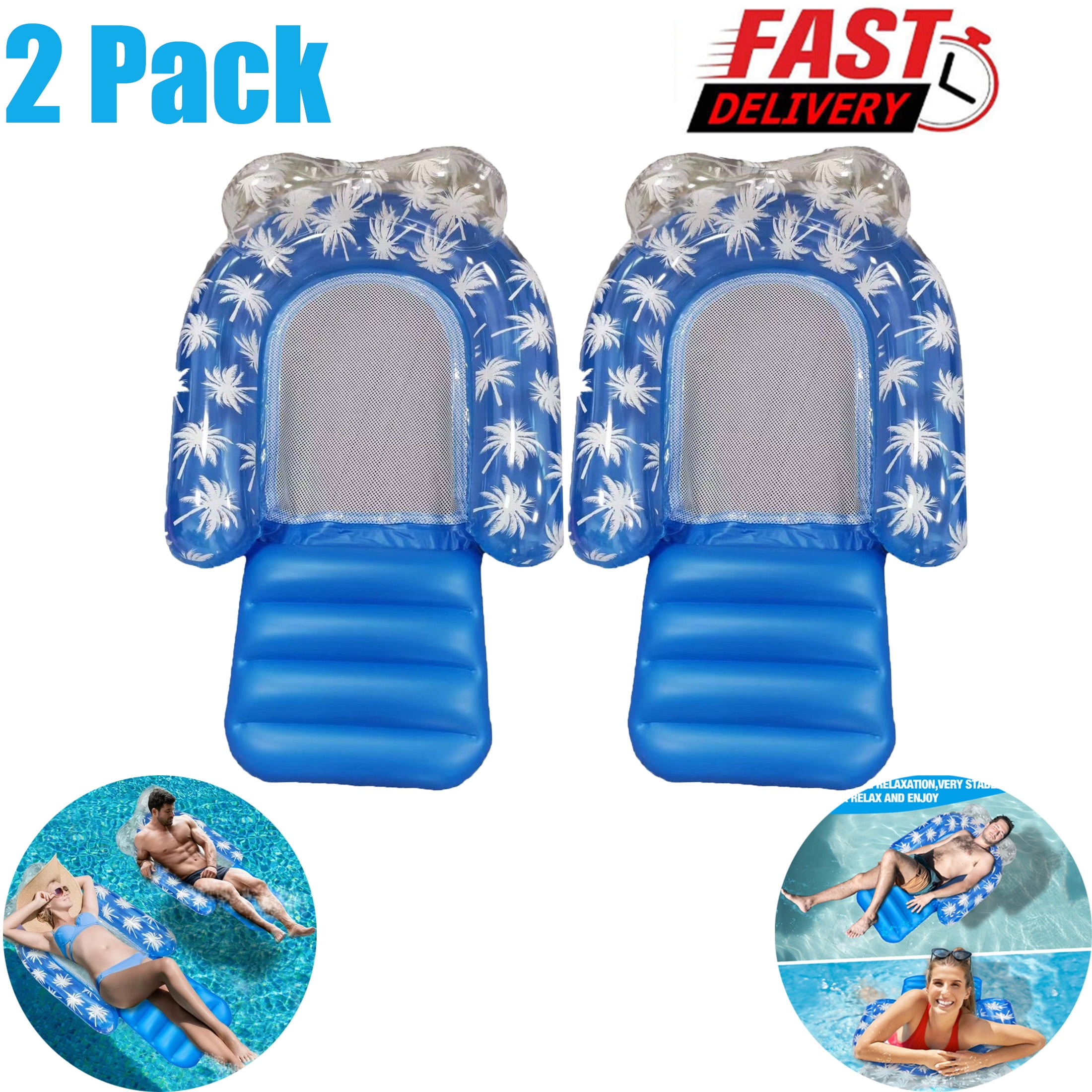 2 Pack Inflatable Pool Chair Float for Adult with Headrest Floating