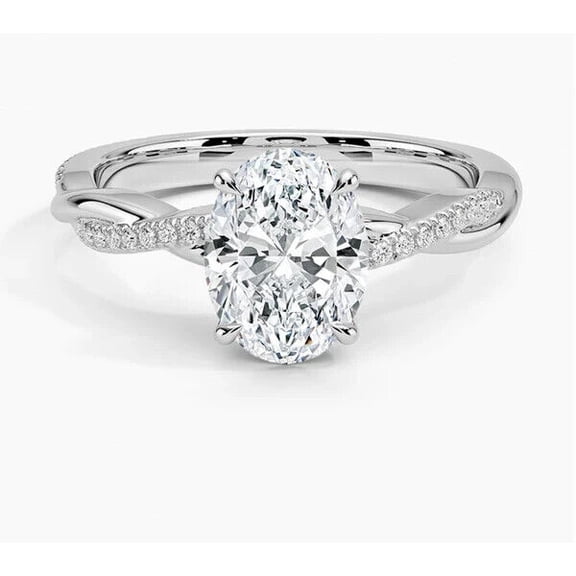 Infinity Women's Engagement Ring, Twisted Promise Wedding Ring, 1.9 Ct Simulated Oval Cut Diamond Ring, 14K White Gold Plated, Pave Set Anniversary Diamond Proposal Ring For Her Special Occasion
