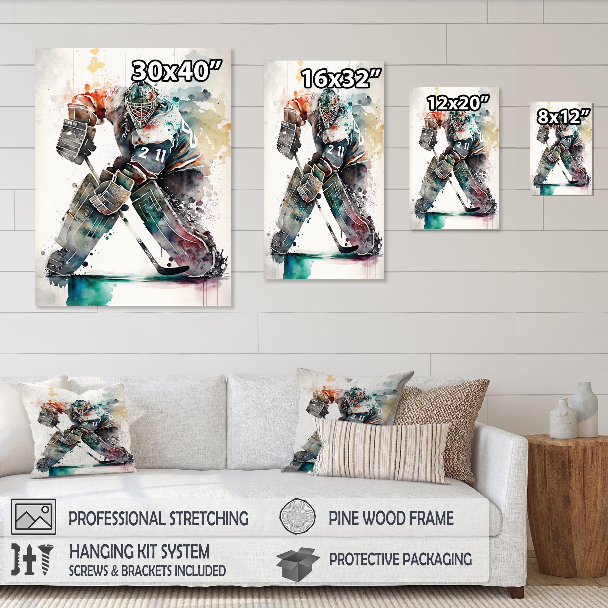 Designart Hockey Goalie On Ice During Play II Canvas Wall Art