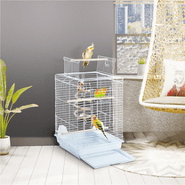 Yaheetech 23" H Small Travel Bird Cage with Open Play Top and Feeder, White