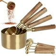 thumbnail image 1 of AMERTEER 8Pcs Measure Cup and Spoon Set Gold Measuring Cup Spoon Set with Wooden Handle Stainless Steel Stackable Kitchen and Baking Measurement Kitchen Accessories for Home Kitchen Party, 1 of 10