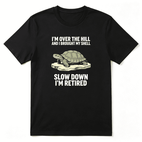 Slow Down I'm Retired Turtle Phrase Retro Graphic Tee for Men, Funny Retirement Gift Cotton Short Sleeves T-Shirt