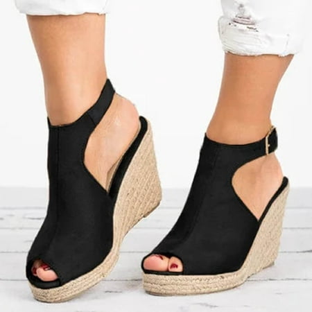 

Hvyes Wedges Sandals Women s Fish Mouth Espadrilles Slingback Platform Sandals High Heel Ankle Strap Beach Shoes Size 4.5