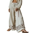 thumbnail image 2 of Bovemsi Women's Bubble Texture Linen-Like Ethnic Print Casual Pants – Retro Floral Wide Leg Trousers for Summer, White, XL, 2 of 4