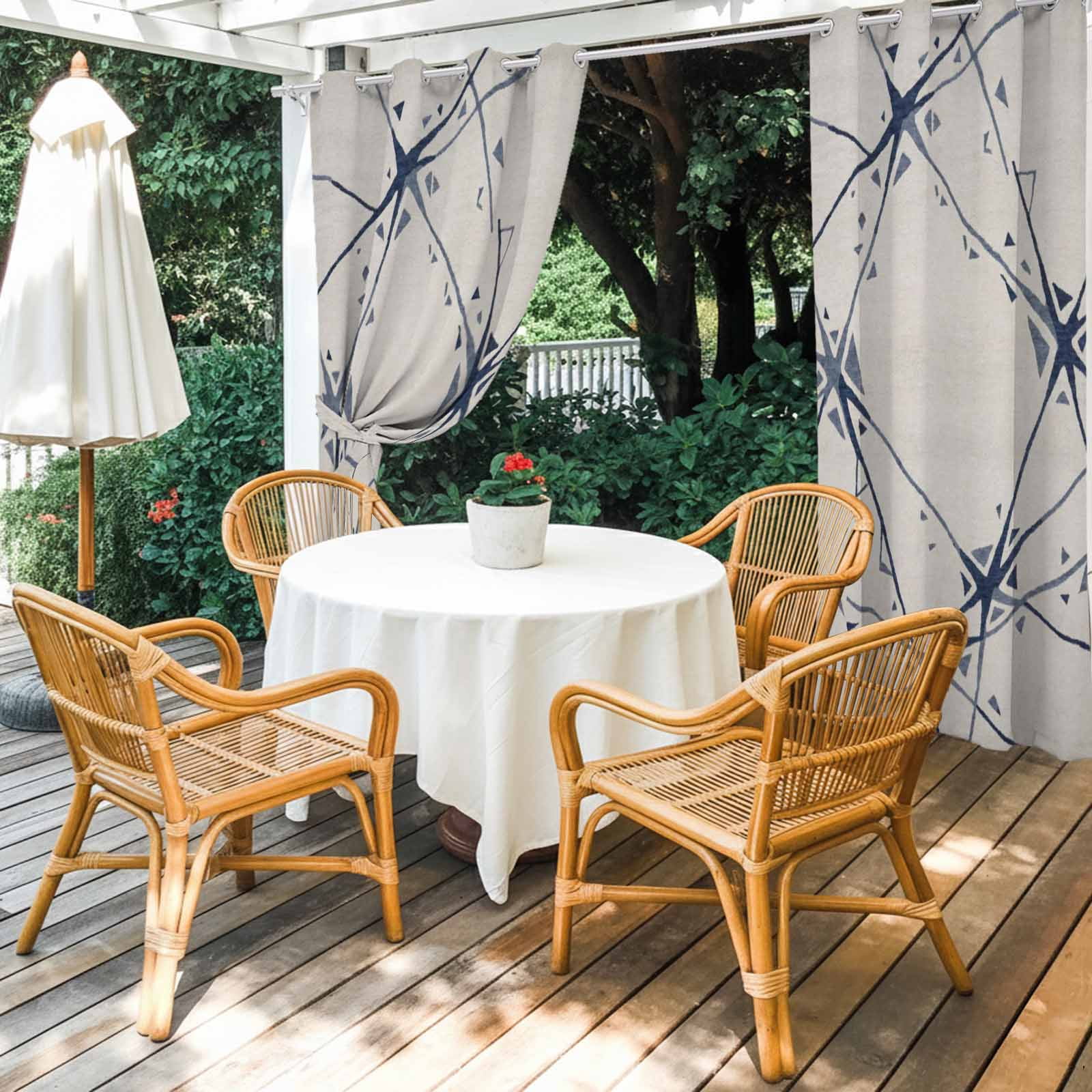 Abstract Geometric Outdoor Curtains for Patio, Navy Blue Splatter Lines Fragmented Crystal Style Sunshade Privacy Drapes Grommet Waterproof Outside Curtains for Porch Balcony 54"x 108", 1 Panel