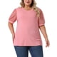 thumbnail image 1 of Blusas casuales de manga abullonada de puntos suizos de talla grande para mujer Agnes Orinda, escote en V, 2X, rosa, 1 of 6