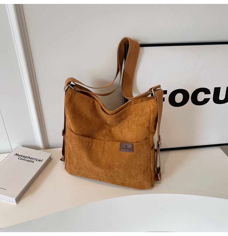 Kwuty Corduroy Tote Bag for Women Convertible Backpack Purse Crossbody Hobo Shoulder Bag with Multi Pockets Compartments