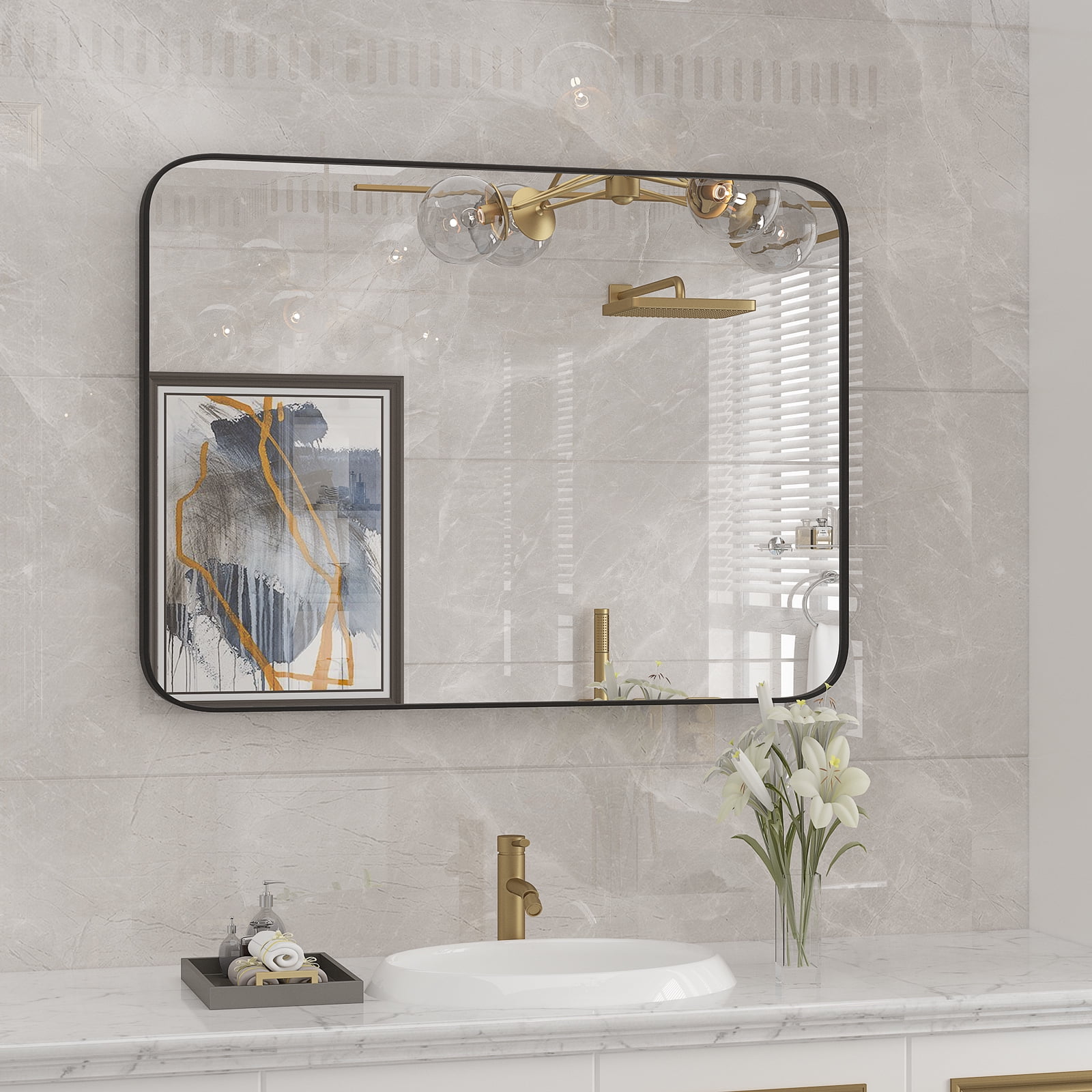 KTENME Bathroom Mirror, Large Size Stylish Wall-Mounted Rectangular ...