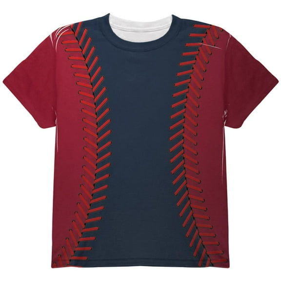 Baseball League Navy Blue and Scarlet All Over Youth T Shirt Multi YLG