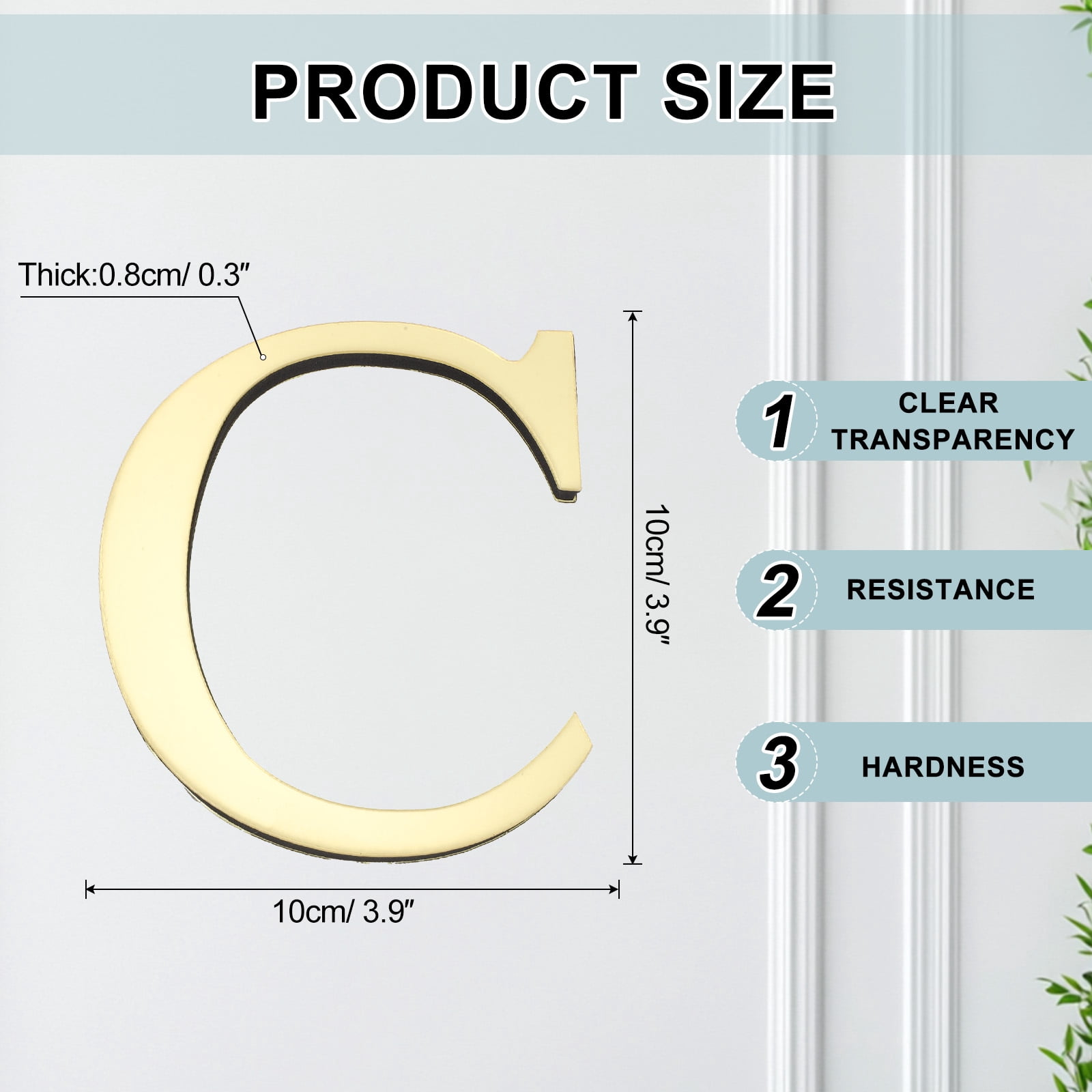 Unique Bargains 3D Alphabet Mirror Wall Stickers 3.94" x 3.94" x 0.31" Letter C
