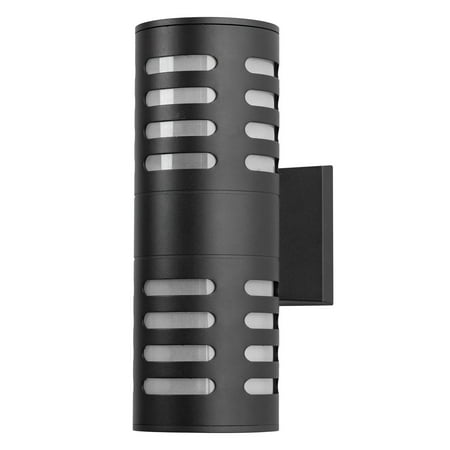YANSUN 2-Light Outdoor Wall Lights Modern Outdoor Wall Sconce Waterproof Sanded Black Finish Exterior Sconces Cylindrical Stripes Porch Lantern