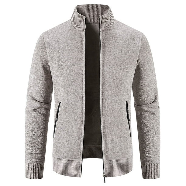Men s Full Zip Sweater Autumn Winter Stand Collar Knitted Sweater Casual Fleece Jacket Outwear
