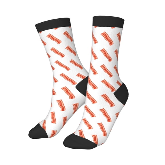 Kids Girls Boys Socks - Twill Bacon Print White Comfort Breathable Crew Socks for Boys Girls Kids, Soft Athletic Running Socks for Boys Socks 6-10 Years Old