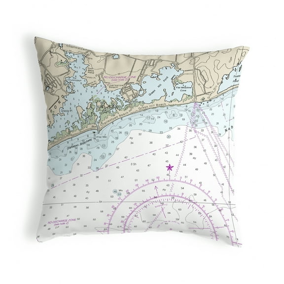 Betsy Drake KS13215C 12 x 12 in. Block Island Sound - Charleston, RI Nautical Map Non-Corded Indoor & Outdoor Pillow