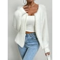 thumbnail image 4 of Women'S Elegant Cardigan Sweater Solid Color V-Neck Fashion Beaded Knitted Top Coat Sweater White M, 4 of 9