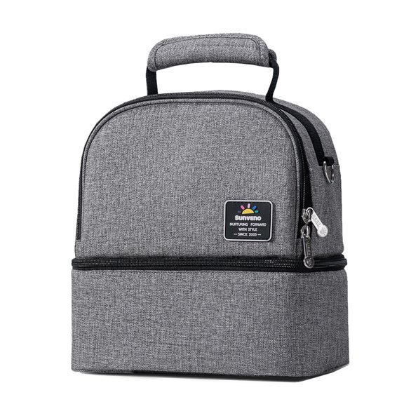 Sunveno Lunch Bag Insulated Two Separate Compartments Lunch Box, Grey