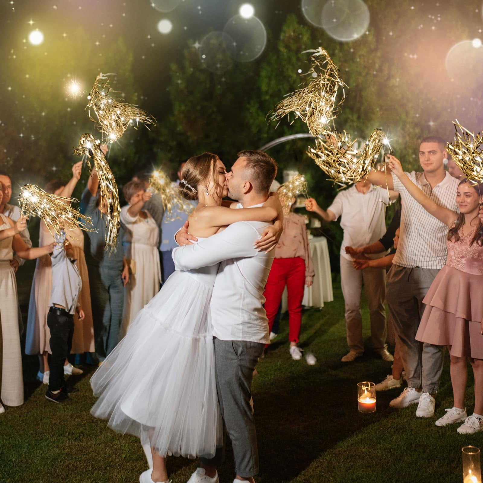 20 Pcs Wedding Send Off Lighted LED Tinsel Wedding Wands Light Up Streamers Foil Tinsel Ribbon Stick for Wedding Baby Shower Birthday Party Holiday Events (Silver)