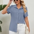 thumbnail image 5 of Clothing 2025 Womens Casual Short Sleeve Button Down Shirts Summer Plain Top Blouses with Pockets Womens Short Sleeve Button Down Shirts Official Collar Blouse Basic Simple Dress Shirt, 5 of 9