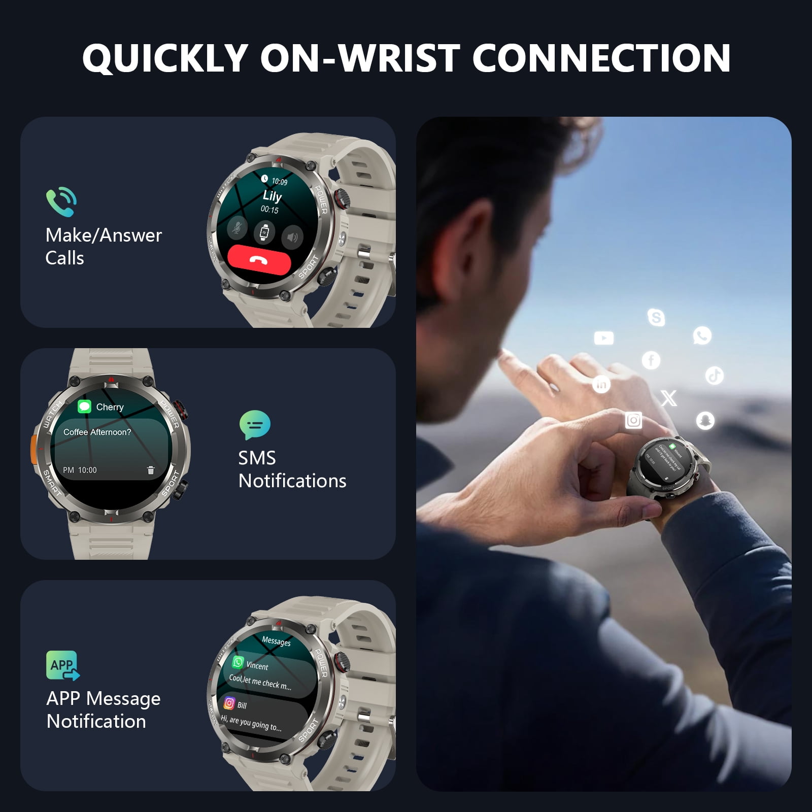 Blackview Military Smart Watch for Men, 1.45" HD Display Bluetooth Calling Smartwatch with Flashlight, Compass, 960mAh Battery, 100+ Sports Modes, Rugged Fitness Watch for Android iPhone, Khaki