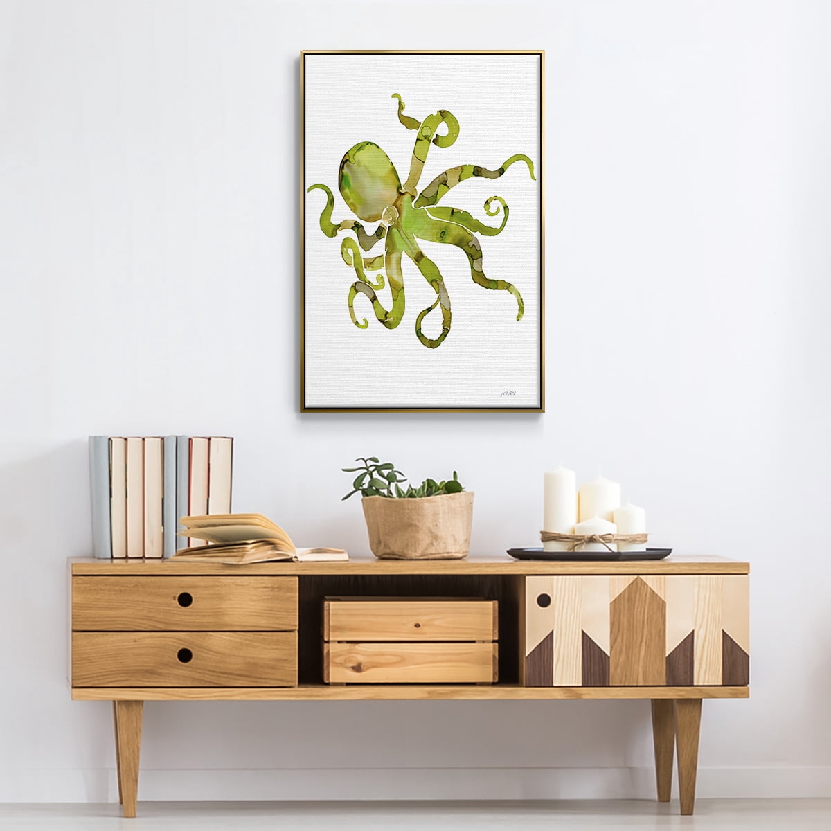 Octopus Framed Premium Gallery Wrapped Canvas - Ready to Hang - 17 x 25 - Gold Floating Frame