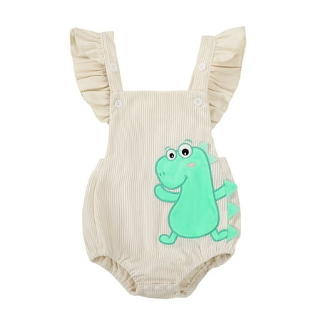 

Mioliknya Baby Boys Girls Overalls Ruffle Sleeveless Dinosaur Embroidery Rompers