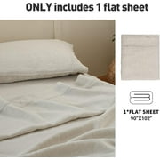 Simple&Opulence French Linen Flat Sheet with Embroidered Border-100% Stone Washed Flax Bedding,Queen Size(90''x102'') Ultra Soft,Breathable Flat Top Sheet-1 Piece Bed Flat Sheet Only(Linen)