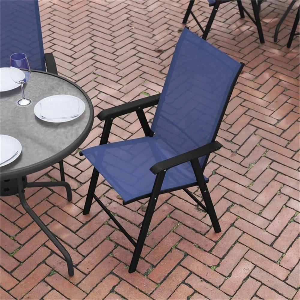 Bowery Hill Metal Folding Patio Sling Chair in Navy (Set of2)