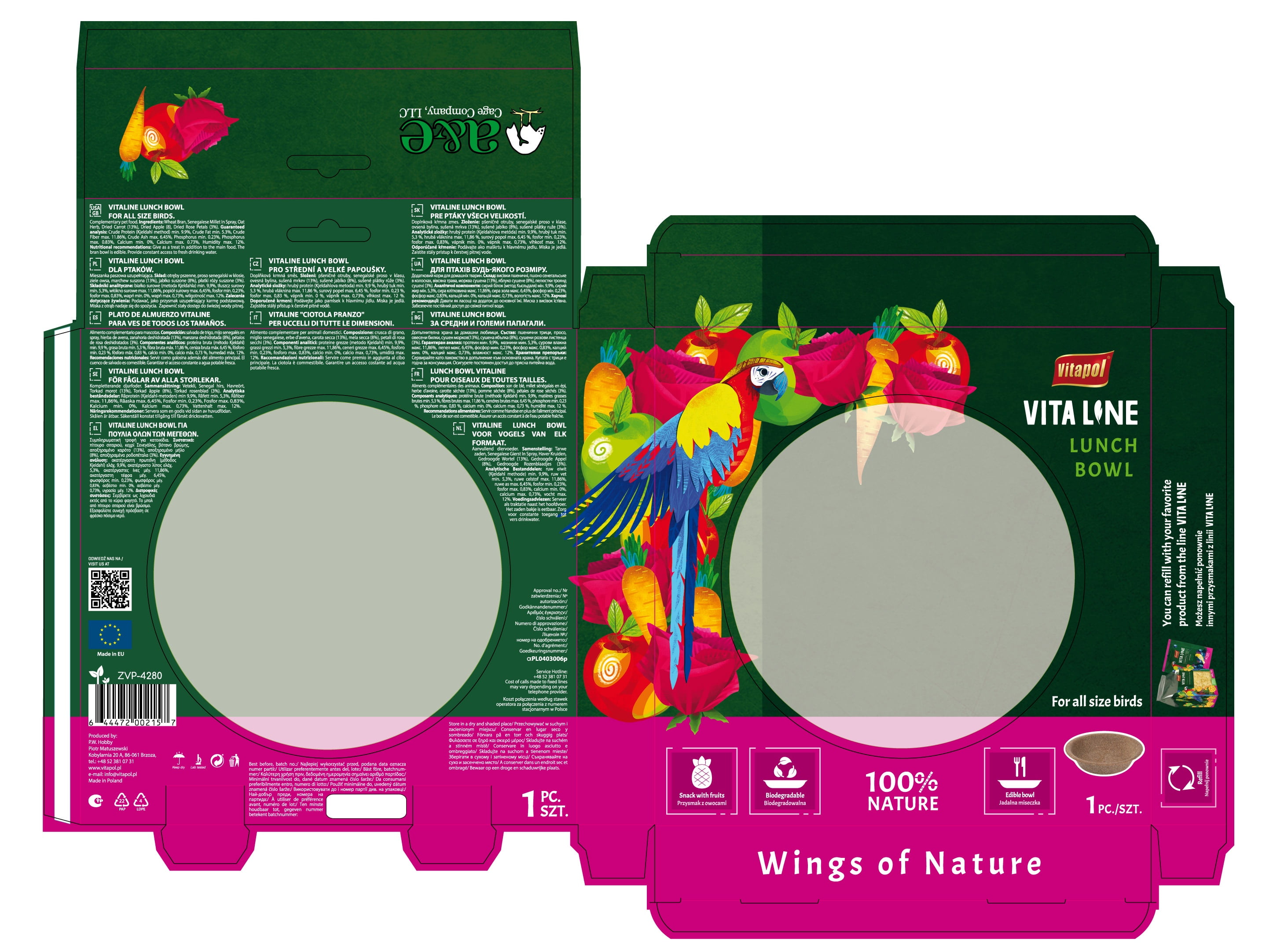 (2 pack) Vita Line Nutritionally Complete Fully Editable Millet Lunch Bowl for Pet Birds, by A&E Cage Company