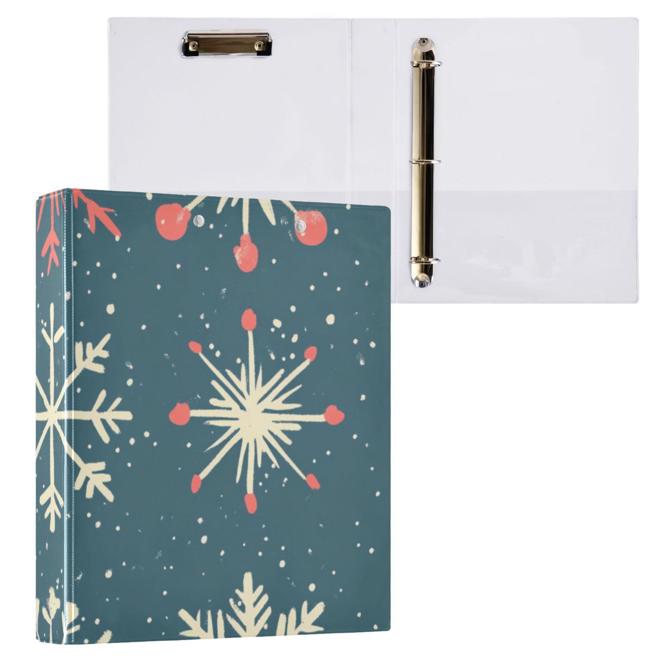 Cute Christmas Snowflakes 3 Ring Binders 1.5 inch Hardcover File Folders with Interior Pockets A4 Size Organizer for School Office Hospital