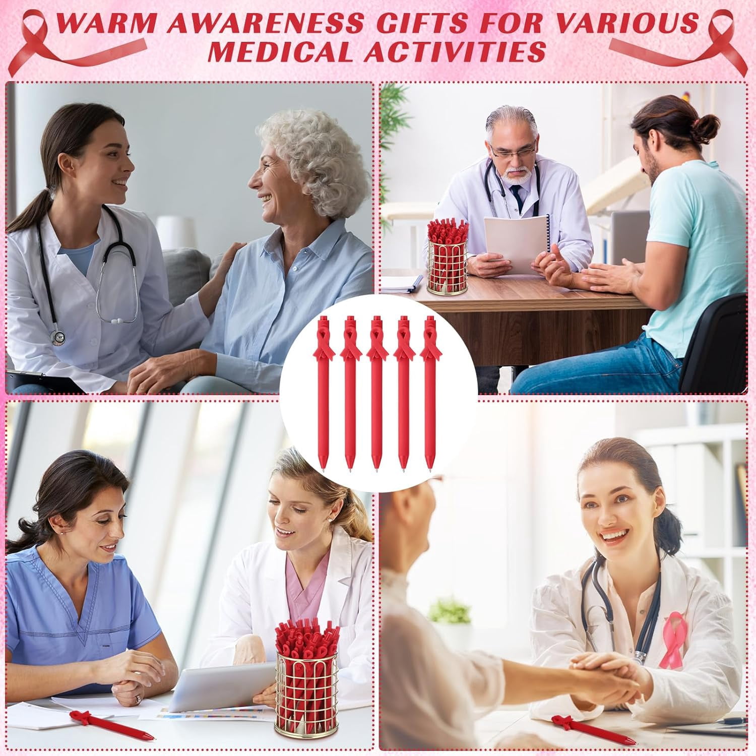 200 Pcs Heart Health Awareness Month Pen Bulk Red Ballpoint Pens Heart Disease CHD Awareness Week for Charity Public Activity Warrior Fundraising Office Charity Events Supplies