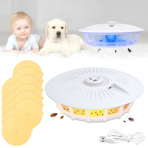 ACDANC Flea Trap for Inside Your Home with 10 Sticky Refill Discs,Natural Flea Killer w/Warm & Purple LED Light,Friendly to Pets & Kids Pest Trapper for Fleas,Flies,Mosquitoes,Moths