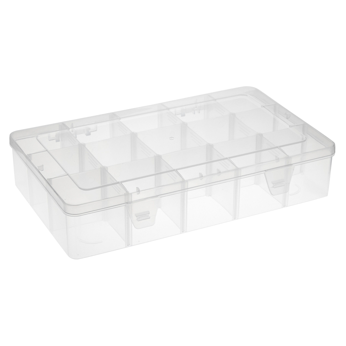 2 Pack Plastic Craft Storage Containers Bead Organizer Grid Box with  Adjustable Dividers and Labels, 15 Compartments, Clear, 10.9 x 6.5 x 2.2 in  