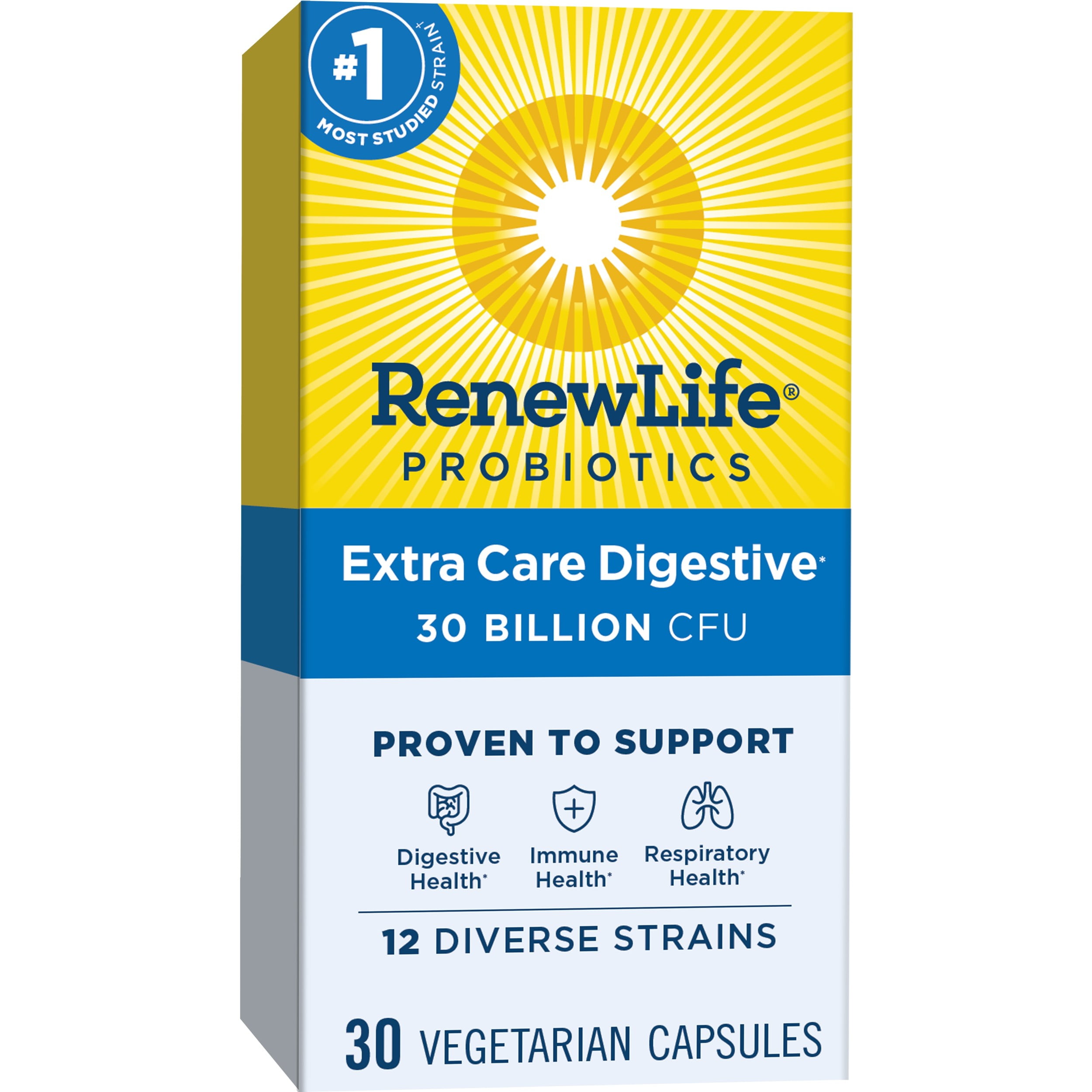 Renew Life Adult Extra Care Digestive* Probiotic, 30 Billion CFU Per Capsule, 30 Capsules