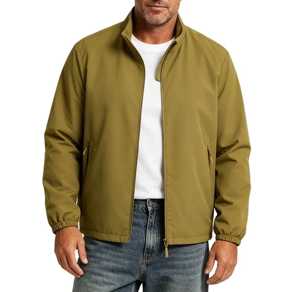 Cmfcve Mens Big & Tall Casual Jacket Lapel Collar Long Sleeve Zip up Jacket Fall Lightweight Windbreaker Business Office Outerwear with Pockets