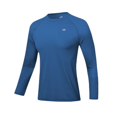Xidunhg Men's Rash Guard Long Sleeve Shirt UPF 50 Sun Protection Quick Dry Moisture Wicking Lightweight for Swimming Surfing Outdoor Dark Blue L