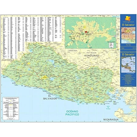Iconic Arts Laminated 30x24 Poster: Large Detailed Road map of El Salvador. El Salvador Large Detailed Road mapMaps