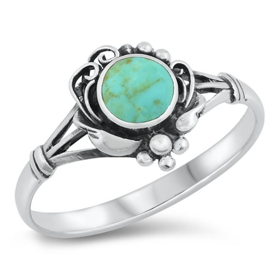 CHOOSE YOUR COLOR Boho Simulated Turquoise Ring .925 Sterling Silver Band Blue CZ Female Size 7