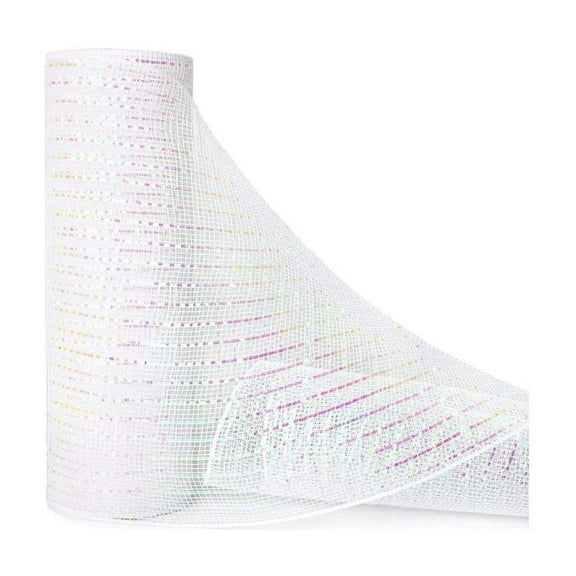 10" Iridescent Foil Mesh Ribbon: White (10 Yards)