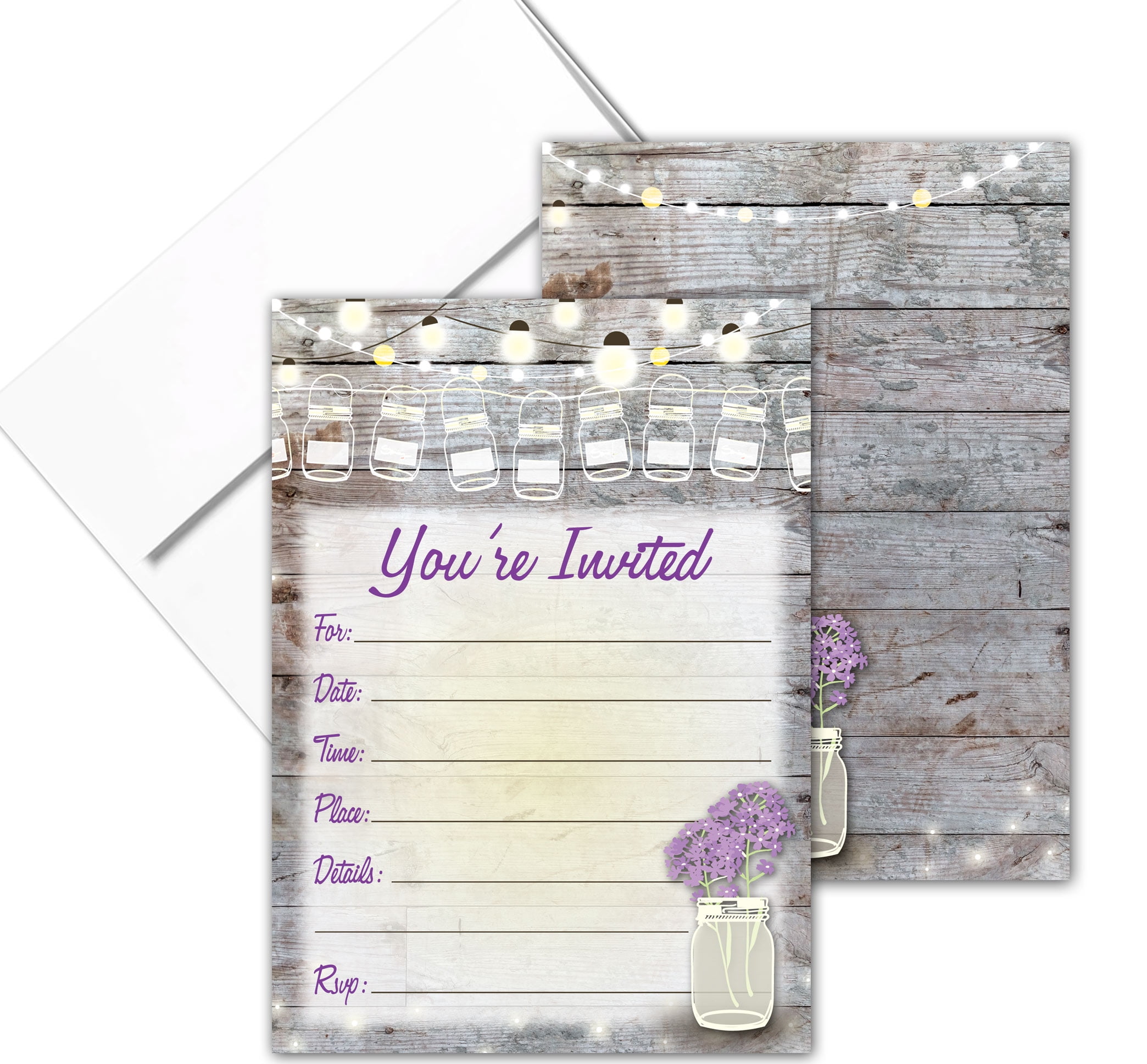 25 You're Invited Rustic Party Invites with Envelopes - Wedding, Bridal Shower, Birthday Party - B15215