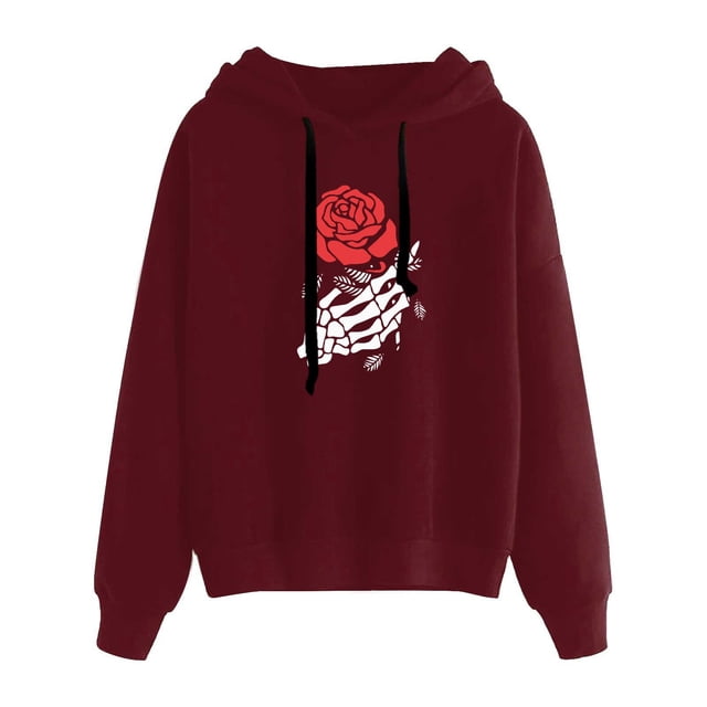 Sudadera con capucha para mujer con estampado suelto informal de moda de manga larga para Halloween Fridja fksj4269