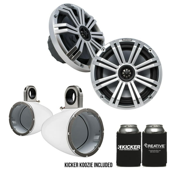 Kicker 8" WhiteSilver Wake Tower LED Marine Speakers 1-Pair