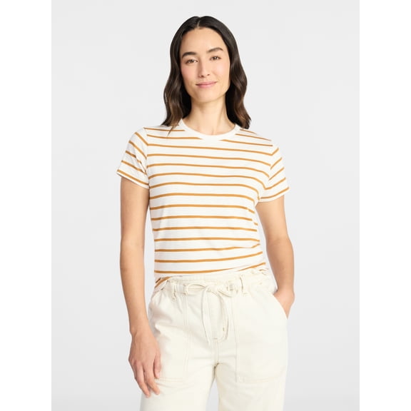 Time and Tru Women's Slub Crewneck Tee with Short Sleeves, Sizes XS-XXXL
