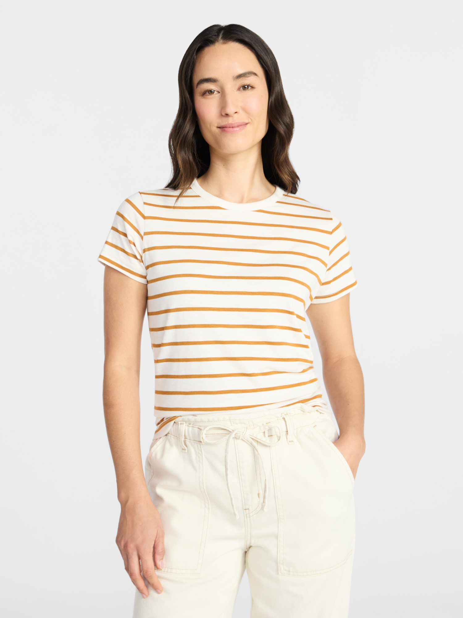 Time and Tru Women's Slub Crewneck Tee with Short Sleeves, Sizes XS-XXXL