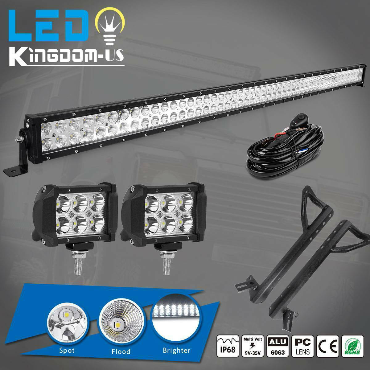 52"inch+4" 18W LED Fog Lights Bar+Wiring Kit+Mount Brackets For Jeep Wrangler JK 
