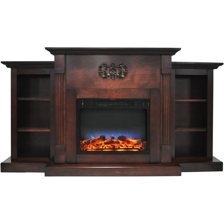 

Hanover Classic 72 In. Electric Fireplace in Mahogany with Built-in Bookshelves and a Multi-Color LED Flame Display